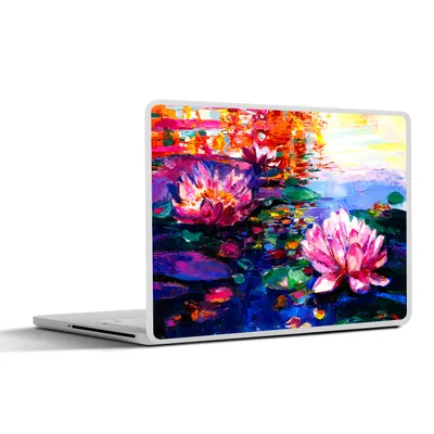 Produktbild von MuchoWow® Laptop Aufkleber Sticker Cover Gemälde - Öl - Seerose - Wasser 31x22.5 cm - Laptop-Deko