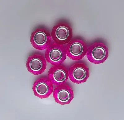 Produktbild von Großloch Spacer Charm Perlen Rondelle facettiert, 14 mm, 10 Stück, Pink