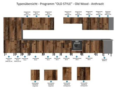 Produktbild von Küche NESSA + OLD STYLE Basic 240 cm Old Wood Optik Küchenzeile Küchenblock