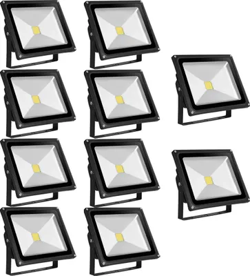Produktbild von Greenmigo 10x 50W LED Fluter Strahler Gartenlampe Kaltweiß Kaltweiss Licht mit Schwarz Aluminium Gehäuse Wasserdicht IP65 85-265V