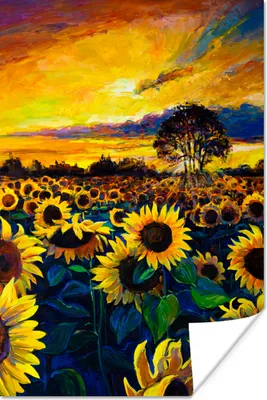 Produktbild von MuchoWow® Poster Gemälde - Ölfarbe - Blumen - Sonnenblume 60x90 cm - Wanddekoration