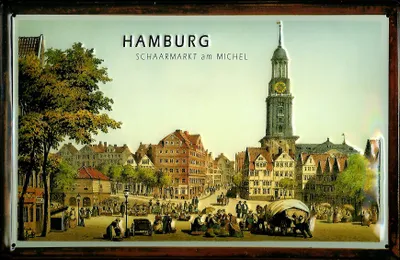 Produktbild von Blechschild Nostalgieschild Hamburg Schaarmarkt mit Michel Hamburgensie Schild retro Werbeschild