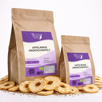 Produktbild von Tasty Pott Apfelringe getrocknet, ungeschwefelt ab 1Kg - 1 Beutel