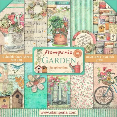 Produktbild von Scrapbooking-Block Serie Garden 20,3 x 20,3 cm beidseitig bedruckt säurefrei