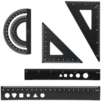 Produktbild von Geometriezeichnen-Satz aus Metall mit 5 Teilen, 21 cm, schwarz