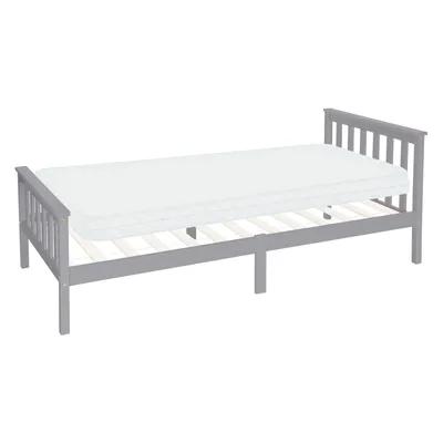 Produktbild von ML-Design Holzbett Kinderbett 90x200 cm Hellgrau mit Matratze, Kiefernholz, Bettgestell mit Lattenrost & Füße, Einzelbett mit Kopf- und Fußteil