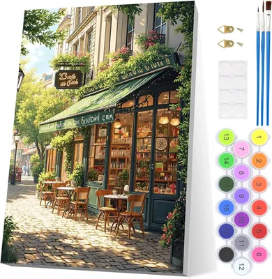 Productafbeelding van Schilderen op nummer volwassenen straatcafé - Doe-het-zelf handgeschilderd olieverfschilderij kit met frame