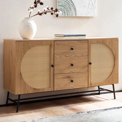Image de Commode 140x80x40 cm moderne, haute commode avec 2 portes et 3 tiroirs, buffet | Wohnling