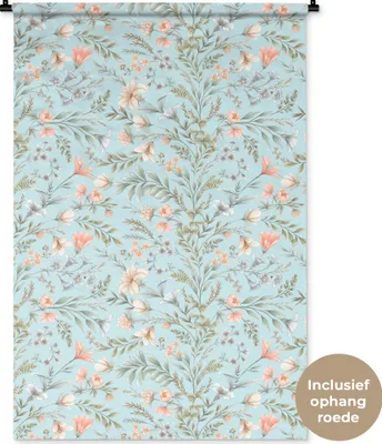 Produktbild von MuchoWow® Wandteppich Wandbehang Vintage - Pflanzen - Blumen 90x135 cm Tapisserie Dekoration Wandtuch - Baumwolle - Wandskulptur
