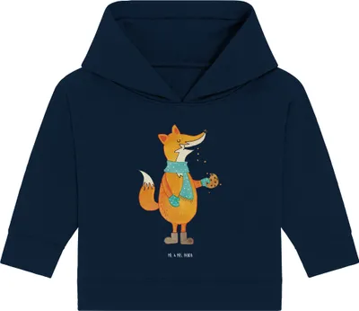 Produktbild von Mr. & Mrs. Panda Organic Baby Hoodie Fuchs Keks 12. - 18. Monat - French Navy - Geschenk, Kapuzensweatshirt, Winter, Kekse, Kapuzenshirt, Weihnachtlich, Frieren