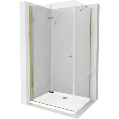 Image de Mexen Lima Paroi de douche pliante 100 x 70 cm, Transparent, Or + Receveur de douche plat - 856-100-070-50-00-4010