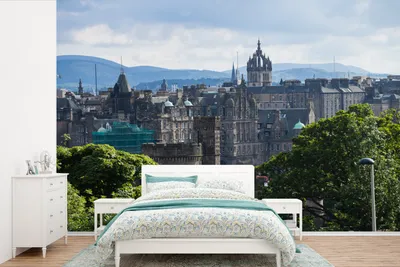 Produktbild von MuchoWow® Fototapete für Wohnzimmer oder Schlafzimmer Wandtapete Vinyl Motivtapete Architektur - Baum - Edinburgh - 360x240 cm - Vinyl-Tapete