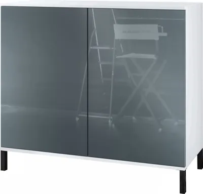 Produktbild von Vladon Kommode Skadu V3, Moderner Küchenschrank mit 2 großen Türen Weiß matt / Grau Hochglanz (92,5 x 83.5 x 35)