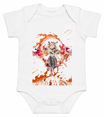 Productafbeelding van Rengoku, hoofd van de Vuurpilaar, anime zwaard, cadeau, verzameling, Demon Slayer babyromper, wit, maat 6/12 maanden