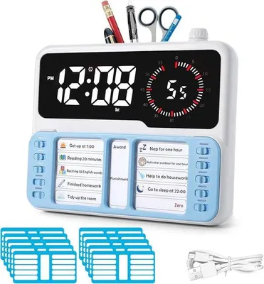 Produktbild von Digitaler Taktgeber für Kinder - Autismus und ADHS Zeitmanagement-Tool mit digitaler Alarmanzeige - Pomodoro-Timer - Aufgabenplanungschart - Stille Nachläuferuhr für Klassenzimmer, zu Hause und Büro - inklusive
