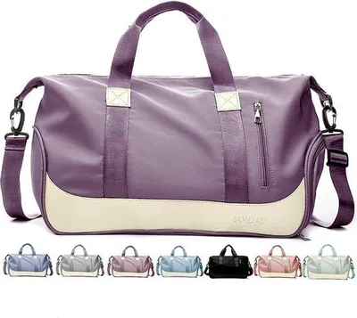 Immagine prodotto di Borsa sportiva e da viaggio Unyqoos® per donna e uomo – borsa da palestra/borsa da weekend, leggera, con scomparto per scarpe, scomparto impermeabile per oggetti bagnati e copertura per valigia con ruote, color lilla