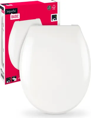 Produktbild von aquaSu® Basic, WC-Sitz in Weiß, Duroplast Toilettendeckel mit Absenkautomatik, Belastbar bis 200 kg, Standard O-Form, Take-Off, 409148
