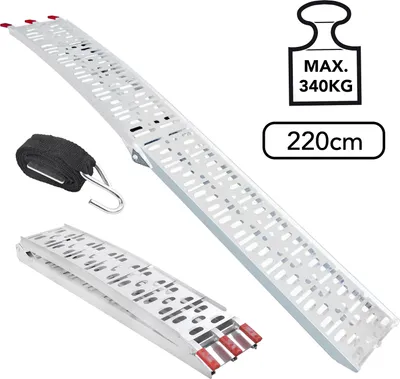 Produktbild von Motorrad Auffahrrampe Alu klappbar 220 cm x 28 cm 340 Kg inkl Spanngurt