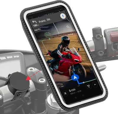 Zdjęcie produktu dla Francuska innowacja Shapeheart, magnetyczny uchwyt na telefon motocyklowy ze zdejmowaną osłoną odporną na warunki atmosferyczne, pochłaniającą wibracje. Uchwyt na telefon komórkowy do motocykla, skutera, akcesoria motocyklowe, czarny