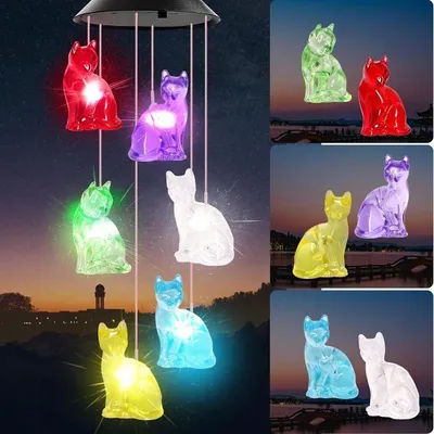 Produktbild von solarbetriebene Katzen-Windspiele, Erinnerungs-Windspiele für Garten und Terrasse – Geschenkidee