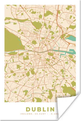 Produktbild von MuchoWow® Poster Karte - Dublin - Stadtplan - Vintage 120x180 cm - Kunstposter