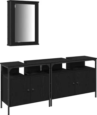 Image de Meubles de salle de bain 3 pcs Noir Bois d'ingénierie