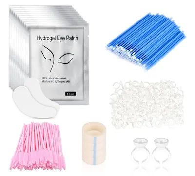 Produktbild von Wimpernverlängerungs-Kit Einweg-Wimpern-Wimperntuschen-Bürstenstab Wattestäbchen-Kleberinghalter Augengel-Pads Wimpernverlängerungsband für Anfänger
