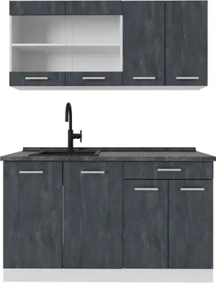 Vicco Cuisine R-Line, Anthracite Haute Brillance, 140cm, PT Marbre, adapté à Une Extension Flexible avec d'autres modules