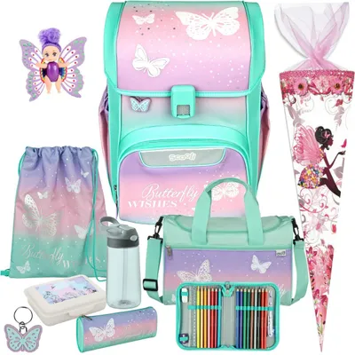 Produktbild von Scooli Schulranzen 1. Klasse Mädchen Butterfly Wishes EasyStart 10tlg.Set mit Sporttasche, Brotdose, Trinkflasche, Fairy-Püppchen und Schultüte B