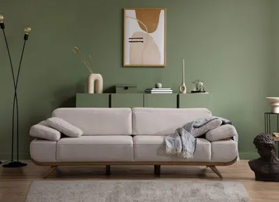Produktbild von Hellbeiges Textilsofa Designer Polstersofas Wohnzimmer Couchen 3-Sitzer
