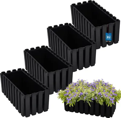 Produktbild von KOTARBAU® 4er Set Blumenkasten Blumentopf 38x18x16 cm Anthrazit Kunststoff Pflanzkasten Balkonkasten Pflanzkübel Rechteckig Übertopf Groß Blumenkasten Balkon