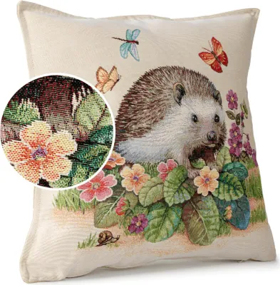 Produktbild von Dekokissen 45x45cm Kissenhülle mit Reißverschluss Sofakissen ohne Füllung Igel Gobelin bunt