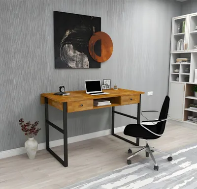 Image de Table en bois marron 2x tiroirs Meubles de bureau design de luxe Bureau