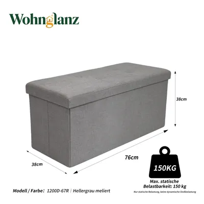 Produktbild von Bettbank 76x38x38cm Sitztruhe Aufbewahrungsbank hellgrau 150kg Belastung