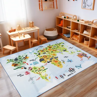 Produktbild von Teppich Kinderzimmer Flauschiger Kinderteppich und Weicher & Rutschfester Spielteppich für Mädchen & Jungen, Größe: 120 x 170 cm, Farbe: Blau-17