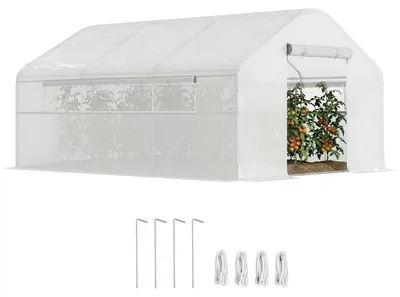 Image de Serre de jardin 4 x 3 x 2m avec portes enroulables et grandes fenšºtres, serre tunnel de jardin, blanc