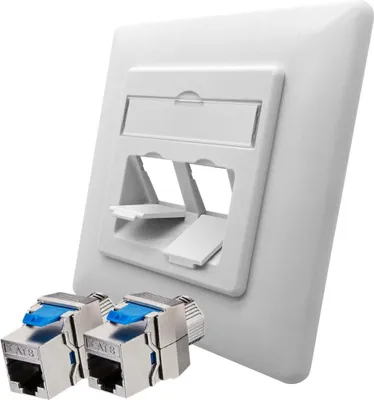 Produktbild von ARLI Cat8.1 Netzwerkdose 2 Port ( 1x Anschlussrahmen + 2x Keystone CAT8.1 ) - Cat8 Set