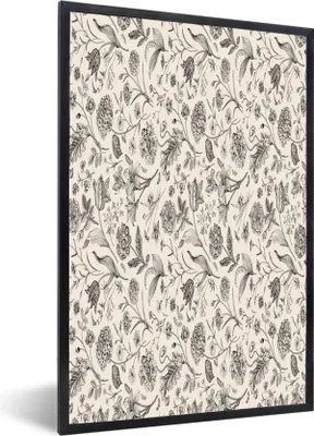 Produktbild von MuchoWow® MuchoWow® Gerahmtes Poster Blumen - Schwarz - Weiß - Blätter 20x30 cm - Poster mit zchwarzem Bilderrahmen - Drucken - Bilder Poster im Rahmen