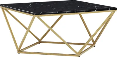 Produktbild von BELIANI Couchtisch Schwarz MDF Marmor Optik quadratisch 80x80 cm mit goldenem Metallgestell Modern Glamour Stil Sofatisch Wohnzimmer Salon Möbel