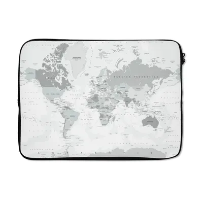 Produktbild von MuchoWow® Laptop Hülle 13 Zoll Weltkarte - Weiß - Grau - Erde Laptoptasche - Laptophülle - Sleeve - Rundumschutz