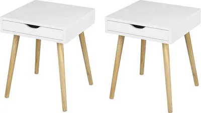 Zdjęcie produktu dla Drewniany zestaw nocny z szufladą – szafka nocna/stolik do prasowania – do sypialni i salonu – MDF – biały – 40 x 40,5 x 49 cm