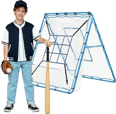 Image de Filet de rebond multisports - Filet d'entraînement Pitchback - 152 x 122 cm - Angles réglables - Pour le baseball, le softball et le volley-ball - Bleu