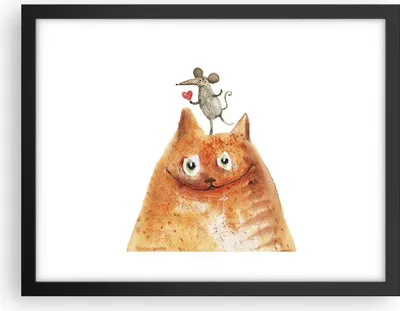 Produktbild von Gerahmtes Poster - Schwarzer Rahmen - Katze Maus Kinder - 40x30 cm - Wand Bild - Wanddeko - Wandbilder - Kunstposter - Wandposter - Bilderrahmen - Bilder - Kunstdruck - Wandbild - P2BAA40x30-4195