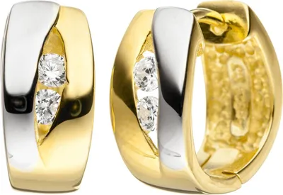 Produktbild von Creolen 925 Sterling Silber bicolor vergoldet 4 Zirkonia Ohrringe