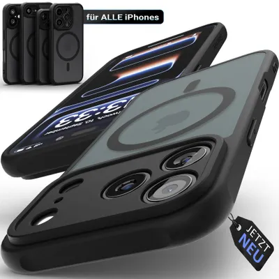 Produktbild von Hülle iPhone 17 16 15 14 13 12 Pro Max Air MagSafe Matt Schwarz Magnet Plus Case Cover Bumper Schutzhülle Magnetisch Ring Modell: iPhone 17 Pro Max