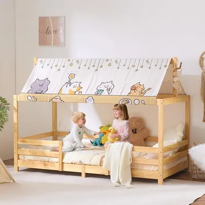 Imagen del producto de Cuna de suelo, cuna para niños con dosel de tela