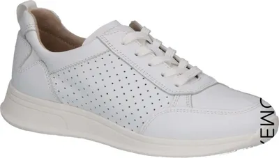 A white sneaker shown from the side against a white background.