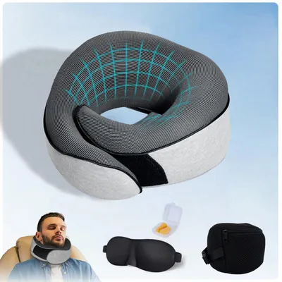 Immagine prodotto di Cuscino da viaggio in memory foam con supporto per il collo, ideale per viaggiare