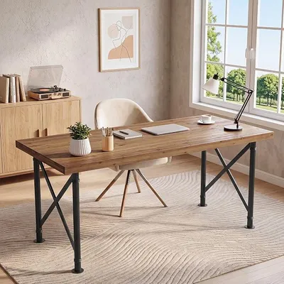 Imagen del producto de Escritorio de madera maciza, 160 cm, color marrón rústico