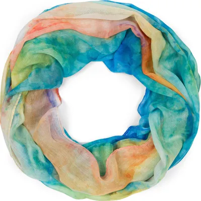 Produktbild von styleBREAKER Damen Loop Schal mit buntem Aquarell Farbverlauf Muster, leichter sommerlicher Schlauchschal mehrfarbig 01016220